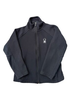 Spyder Youth Small Black Full Zip Sweater Knit Fleece Jacket Kids Size 6/7 Fall